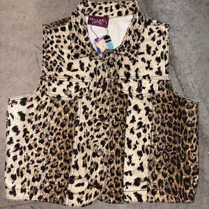 Vintage Denim & Co Leopard Print Jean Vest L